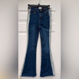 Alice + Olivia Contrast Flare Jeans - Navy and Light Gray